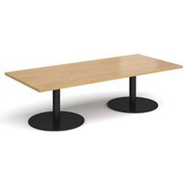 Monza Rectangular Cafe and Bistro Coffee Table with Flat Round Black Base - Top 1800mm x 800mm - Kendal Oak
