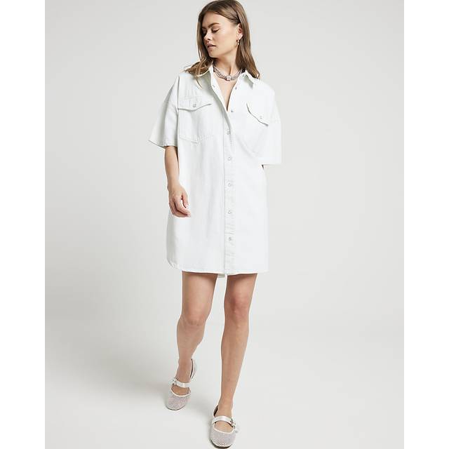 River Island Womens White Denim Mini Shirt Dress - 6