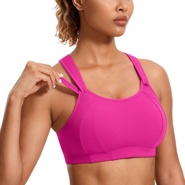 SYROKAN Women's Sports Bra Front Adjustable High Impact Support Padded Wireless Racerback Plus Size Running Bra Hibiscus Purple 34F