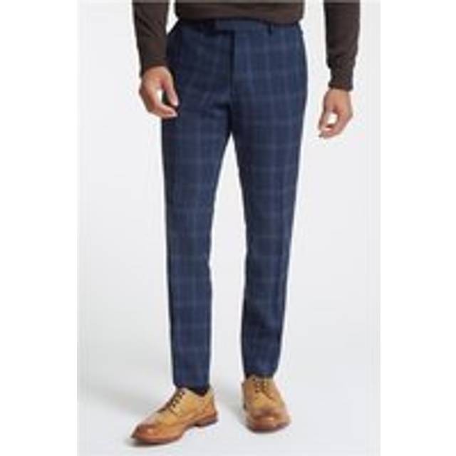 Antique Rogue Navy Blue Tweed Light Blue Overcheck Men's Trousers - 44R