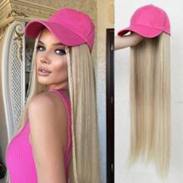 26 tum peruker med hatt Blond lång rak peruk Hårförlängningar Cap Peruker för vita kvinnor Halvsyntetisk Noney Blond peruk Syntethårersättning Peruker - Ombre Blond