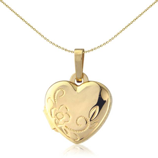 Jewelco London Ladies 9ct Yellow Gold Flower Love Heart Locket Pendant - 10mm - LKNR02199