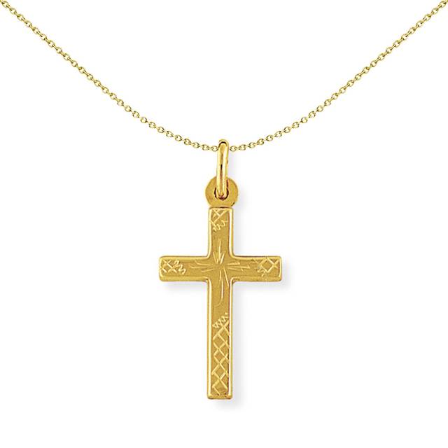 Ladies 9ct gold jewelco london embossed cross charm pendant 14x29mm