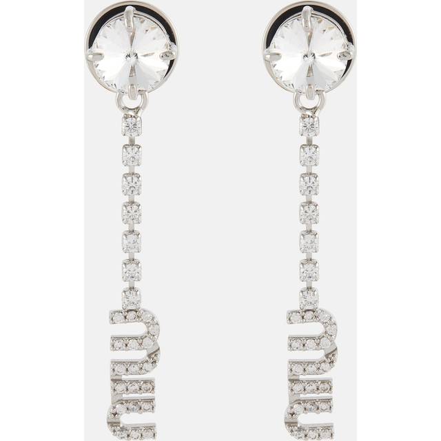 Miu Miu Crystal-Embellished Logo Drop Earrings - Metallic - One size