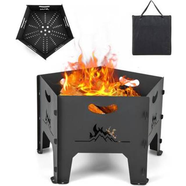 Costway Collapsible Portable Plug Fire Pit with Storage Bag - Black - 54 x 51 x 13cm