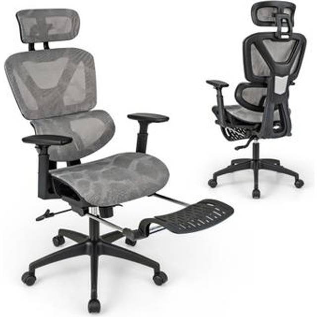 Mesh Office Chair with Retractable Footrest and Waterfall Seat-Grey
