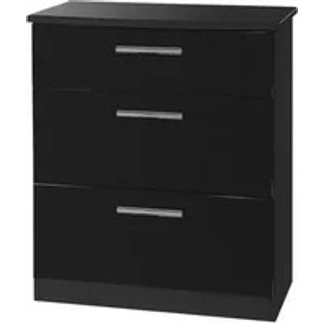 Welcome Knightsbridge Black High Gloss 3 Drawer Deep Low Chest of Drawers Assembled