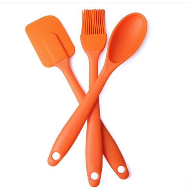3PCS Silicone Spatula Spoon Brush Set Cooking Utensil Tool Kit Heat Resistant