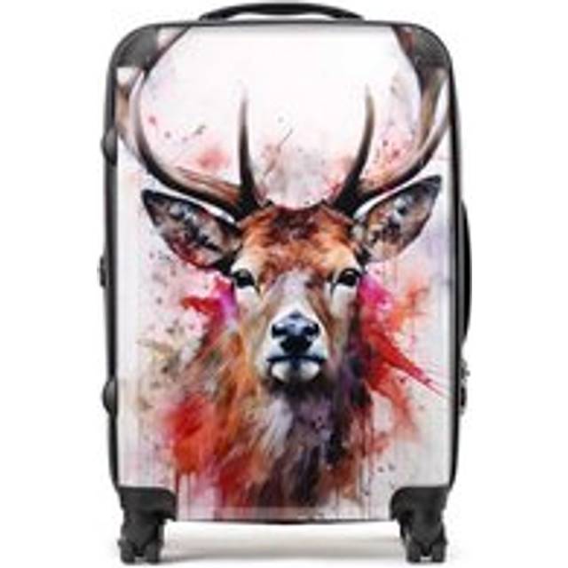 Warren Reed - Designer Watercolour Splashart Stag Face Suitcase Medium, Multi