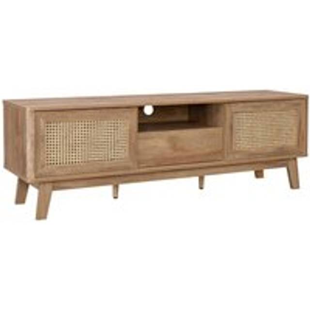 150cm tv unit with sliding doors, closed locker, wood and cane effect shelf