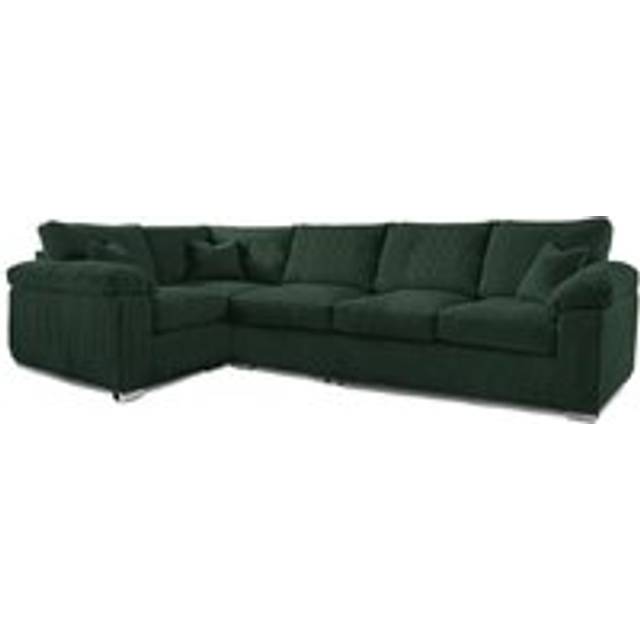 Delta Large Long Narrow 5 Seater Corner Sofa Left Hand Facing Jumbo Cord L Shape - Green