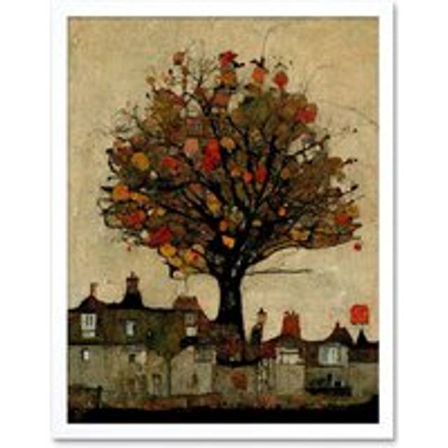 Wall Art Print Giant Untidy Quirky Street Tree Art Framed - White - W12 inch x H16 inch