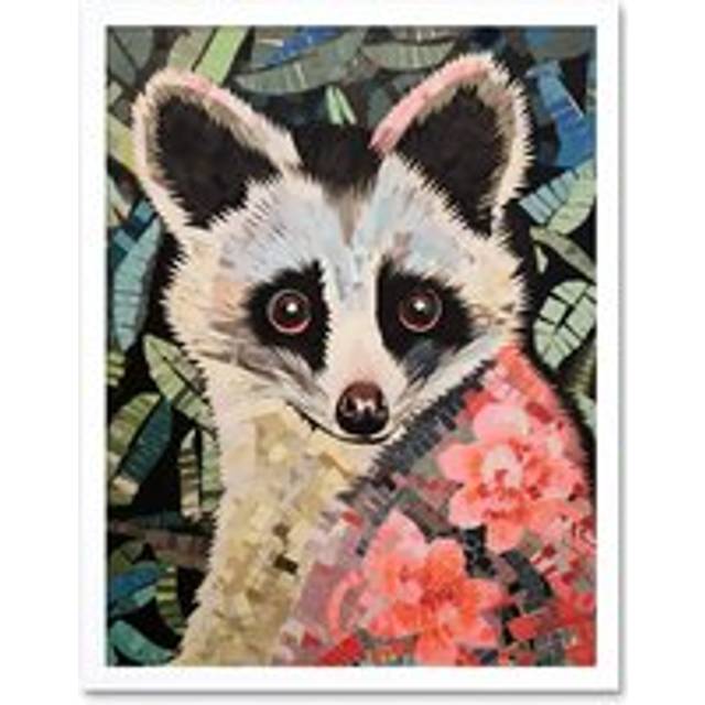 Wall Art Print Mosaic Possum Artwork Floral Forest Fauna Coral Flowers Art Framed - White - W12 inch x H16 inch