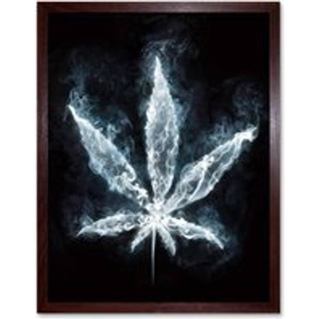 Wall Art Print Luminescent Marijuana Smoke Leaf Cool Creative Digital Painting Art Framed - Brown - W12 inch x H16 inch