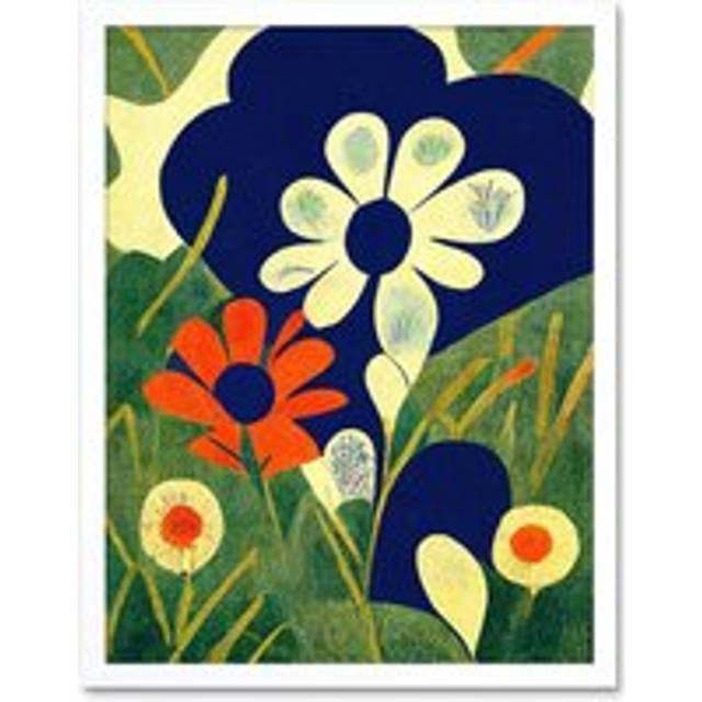 Wall Art Print Henri Matisse Style Floral Meadow Abstract Macro Art Framed - White - W12 inch x H16 inch