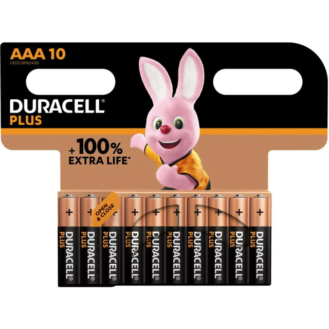Duracell Plus MN2400+ AAA Alkaline Batteries 10 Per Card- Box of 12