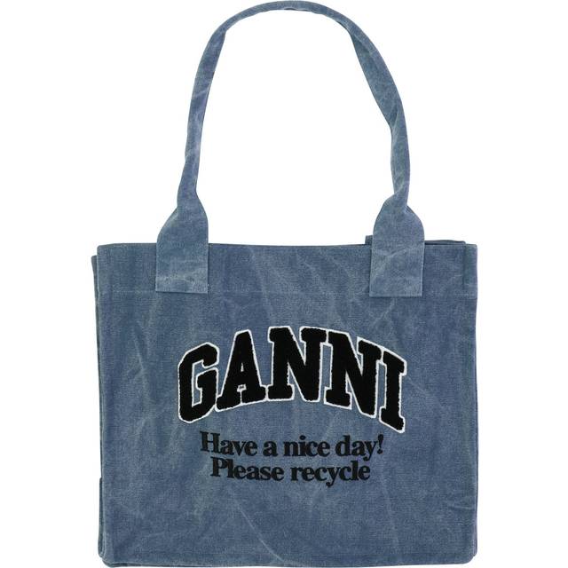 Ganni Womens Light Blue Vintage Easy Shopper Large Recycled-cotton Tote Bag
