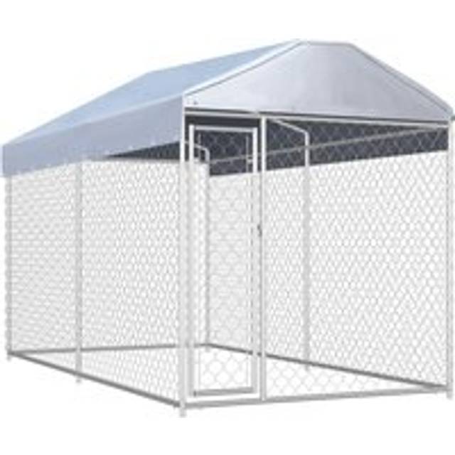 Outdoor Dog Kennel with Canopy Top 382x192x225 cm - Silver - One Size