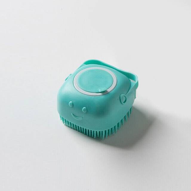 (  blue) Pet Dog Cat Massage Bath Brush Scrubber Shampoo Silicone Dispenser Shower Soft