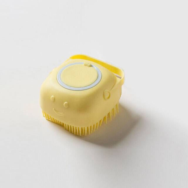 (  yellow) Pet Dog Cat Massage Bath Brush Scrubber Shampoo Silicone Dispenser Shower Soft