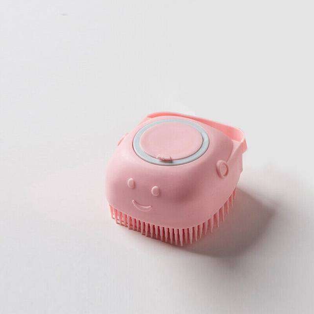 (  pink) Pet Dog Cat Massage Bath Brush Scrubber Shampoo Silicone Dispenser Shower Soft