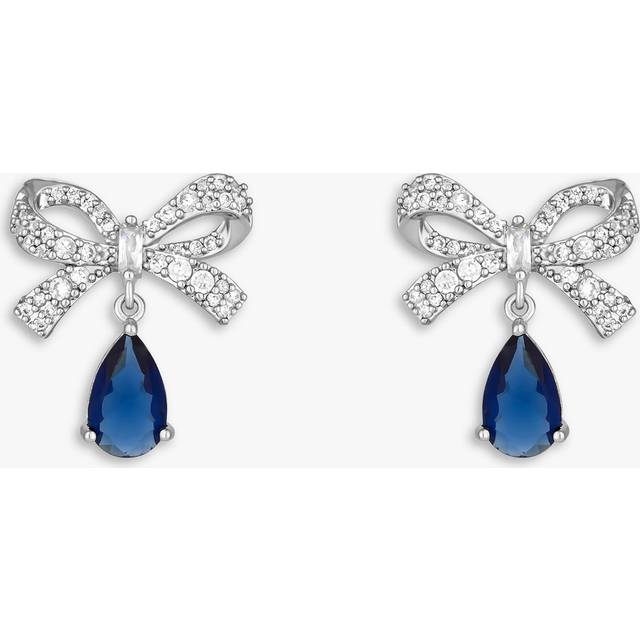 Jon Richard Rhodium Plated Cubic Zirconia Bow & Blue Peardrop Earrings
