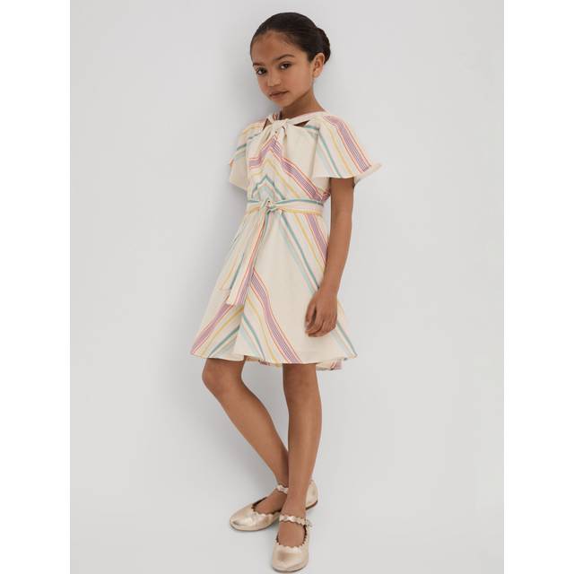 Reiss Girls Ivory Kids Kitty Belted-waist Striped Linen and Cotton-blend Dress 4-14 Years 4-5 - IVORY