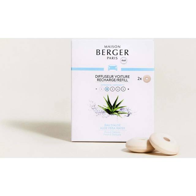 Set of 2 Ceramic Pods for Refillable Car Air Freshener Vent Clip Diffuser - 4/6 Weeks Diffusion Time - Maison Berger Fragrance and Scent - Aloe Vera W