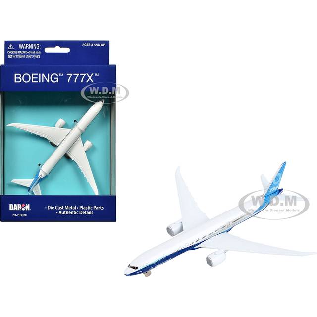 Boeing 777X Commercial Aircraft &#34;Corporate Livery&#34; White and Blue Diecast Model Airplane by Daron