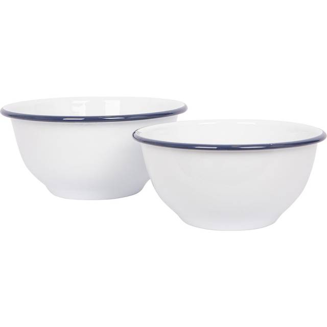White Enamel Mixing Bowl Set - Blue