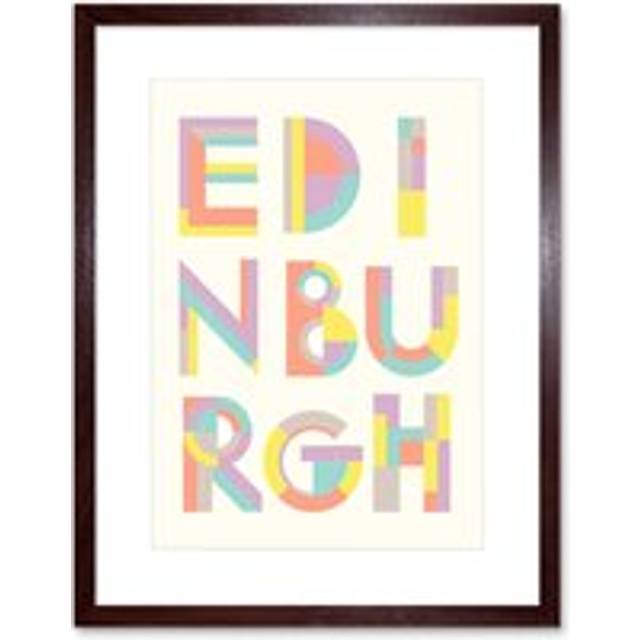 Wall Art Print Edinburgh Capital Scotland Colourful Word Typograph Bold Framed Art - Brown - W7 inch x H9 inch