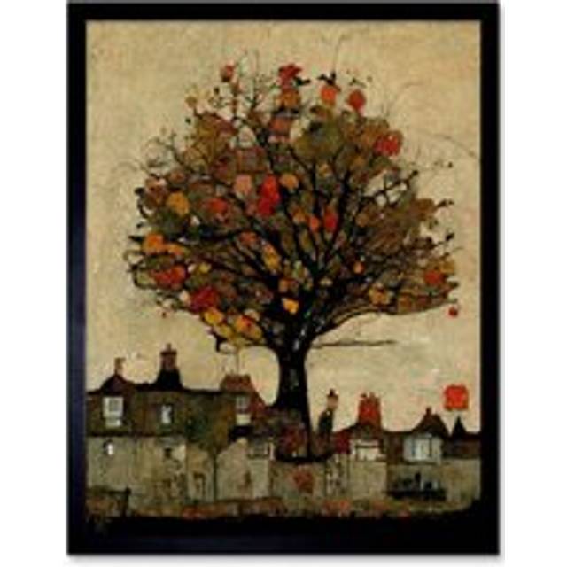 Wall Art Print Giant Untidy Quirky Street Tree Art Framed - Black - W12 inch x H16 inch