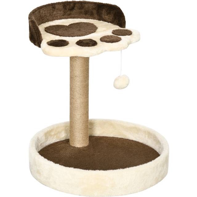 PawHut 44cm Cat Tree with Sisal Cat Scratching Post - Toy Ball - Brown | TJ Hughes