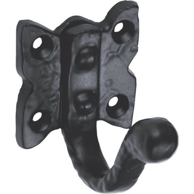 Single Ornate Wardrobe Hook on Butterfly Backplate 47mm Proj Black Antique