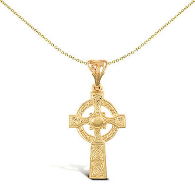 Jewelco London Solid 9ct Yellow Gold Celtic Halo Cross Pendant - JPX031