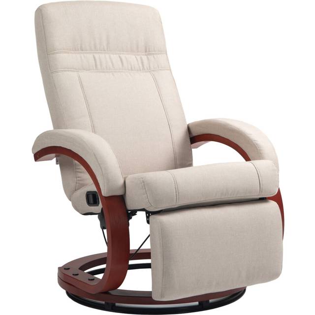 Swivel Recliner Chair with Extended Footrest, Manual Reclining Armchair with Wood Base for Living Room, Bedroom Beige - Homcom