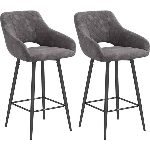 HOMCOM Bar Stools Set of 2 Velvet-Touch Fabric Counter Bar Chairs Dark Grey