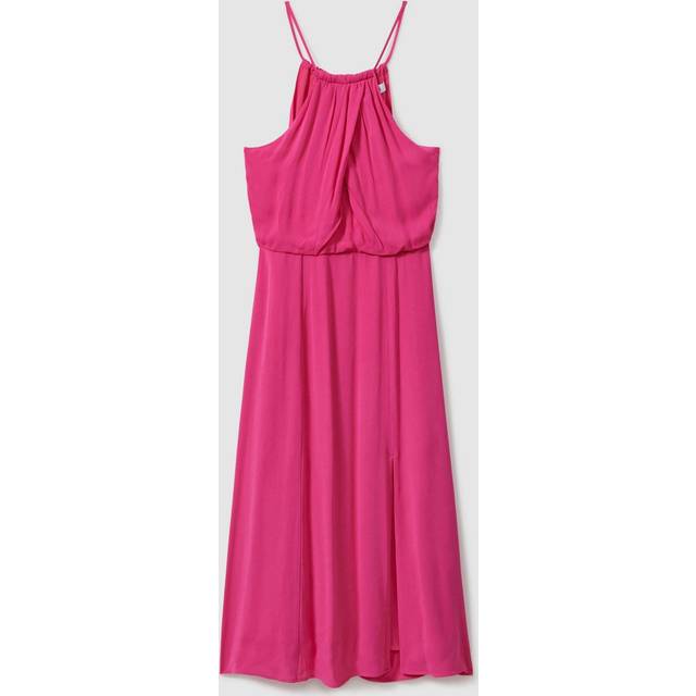 Reiss Womens Pink Elliana Wrap-front Tie-neck Woven Midi Dress 10 - PINK