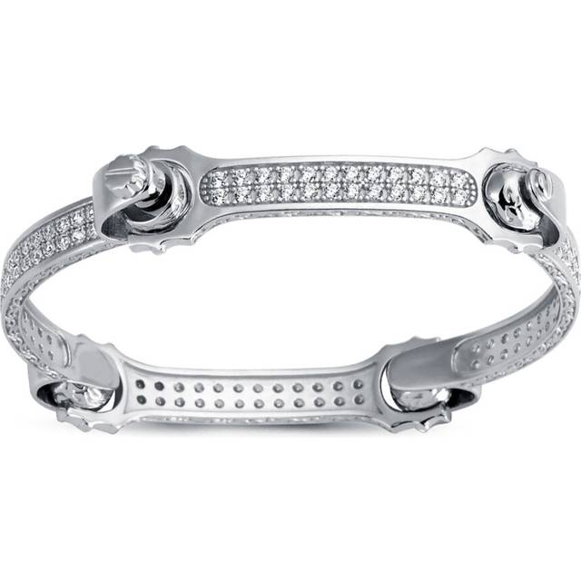 Jewelco London Mens Rhodium Plated Sterling Silver Round Cubic Zirconia Spanner & Socket Bangle Bracelet 7mm - ABG064