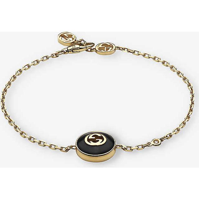 Gucci Womens Yellow Gold Interlocking-g 18ct Yellow-gold, Diamond and Onyx Bracelet S - YELLOW GOLD