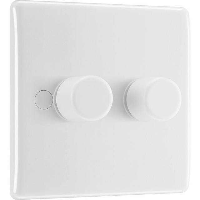 BG Low Profile Push Dimmer Switch 2 Gang 2 Way 400W in White Plastic