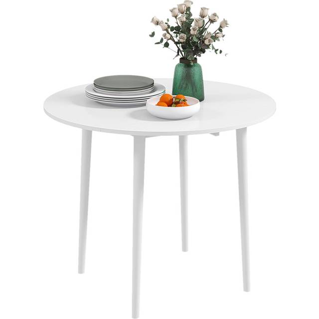 HOMCOM Foldable Dining Table - Round Drop Leaf Table with Wood Legs | TJ Hughes
