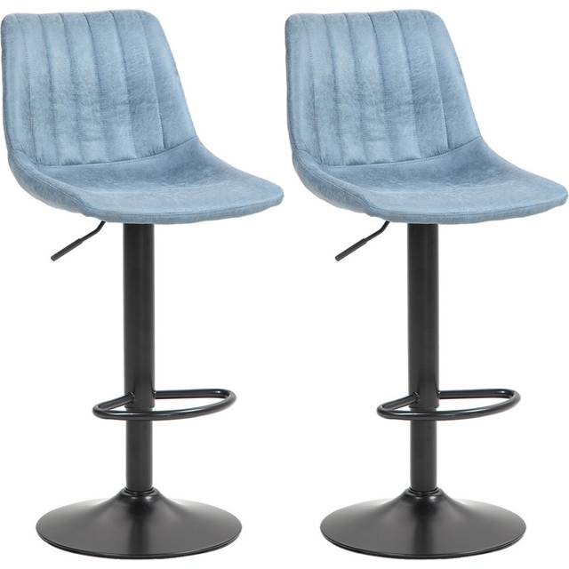 HOMCOM Set Of 2 Microfibre Retro Tub Bar Stools Metal Frame Footrest Seat Green - Blue | TJ Hughes