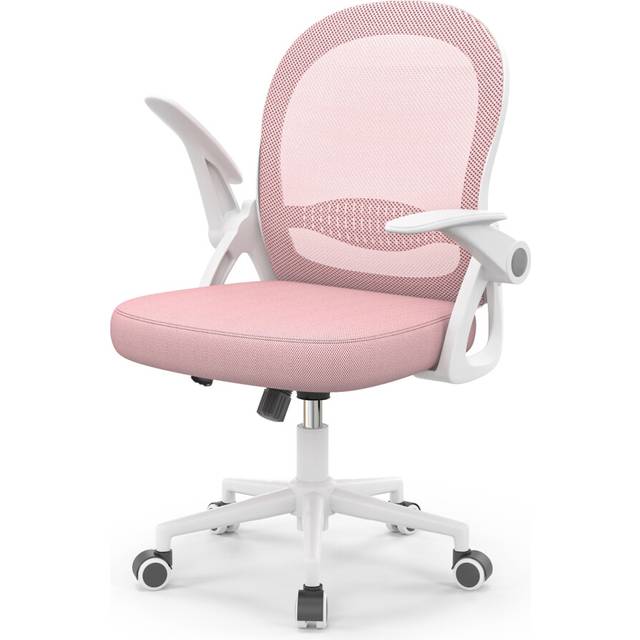 Mid-Back Mesh Chair Ergonomic Desk Chair with Flip-up Armrests and Lumbar Support - Pink - One Size