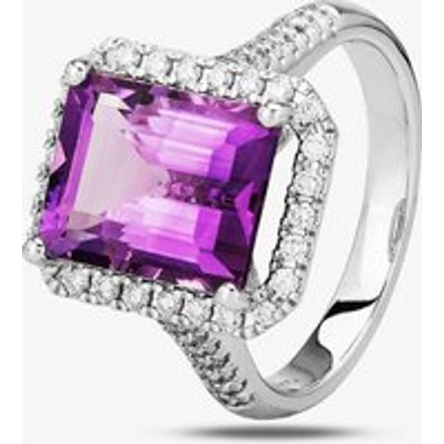 9ct White Gold Baguette Cut Amethyst and Round Diamond Cluster Shouldered Ring R4099-119AM M - Purple