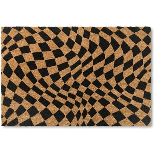 TOWN & COUNTRY TERRA Emmett Groovy Checkerboard Door Mat  Natural Coir  Heavyweight  Non-Slip Entryway Mat  Black  18x30