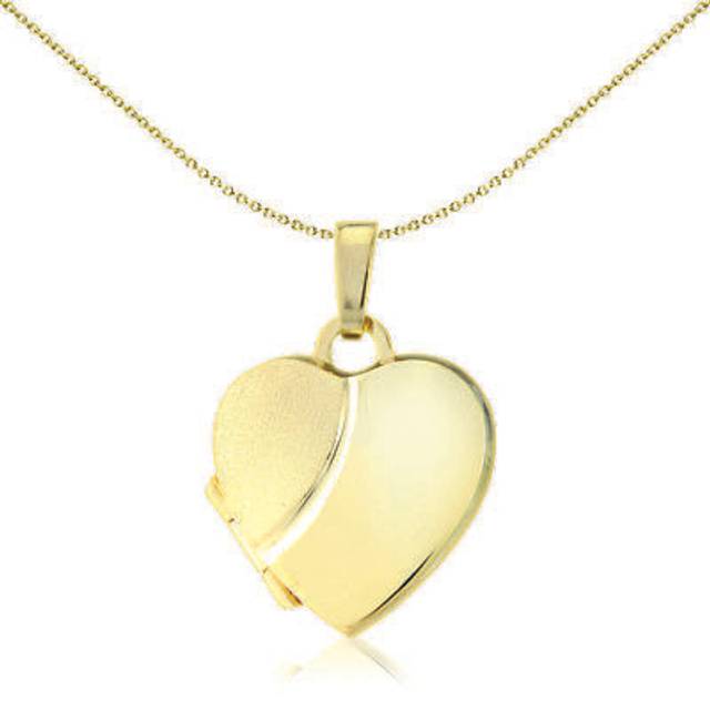 Jewelco London Ladies 9ct Yellow Gold Semi Satin Love Heart Locket Pendant 14mm - LKNR02201