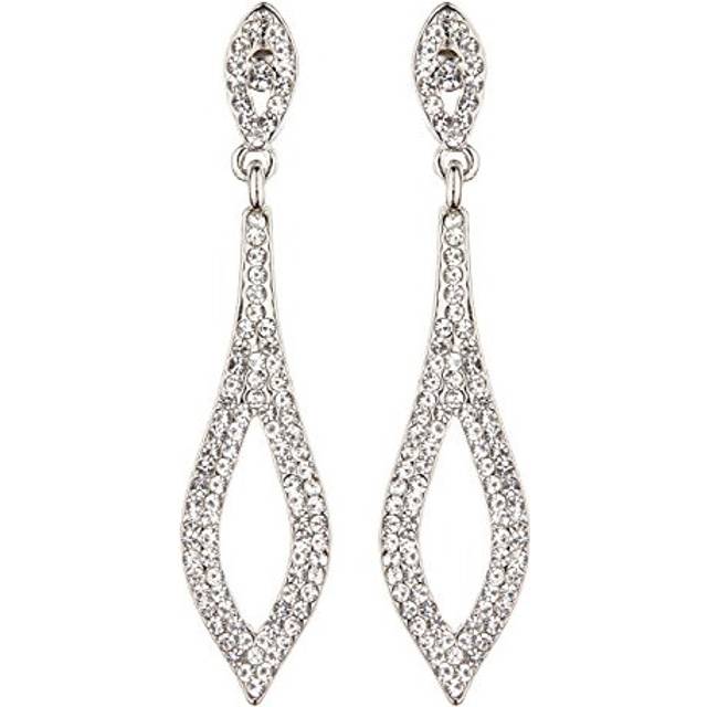 Clip On Earrings - Silver Plated Drop With Clear Crystals - Banba S