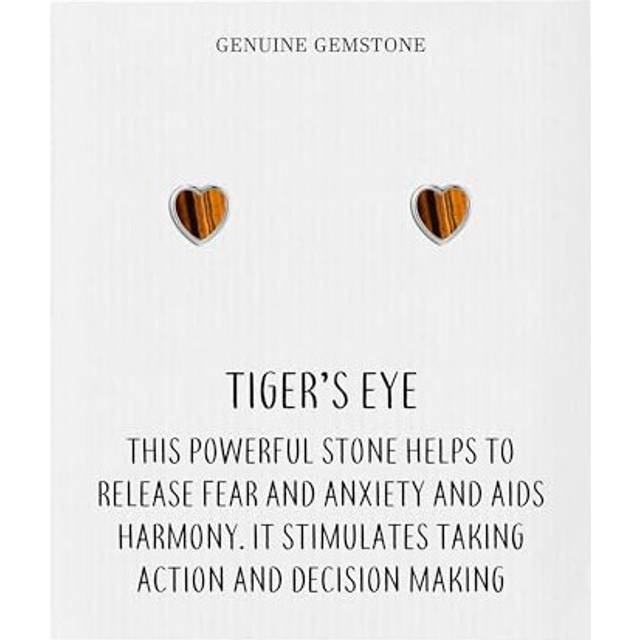 Tiger's eye heart stud earrings with quote card