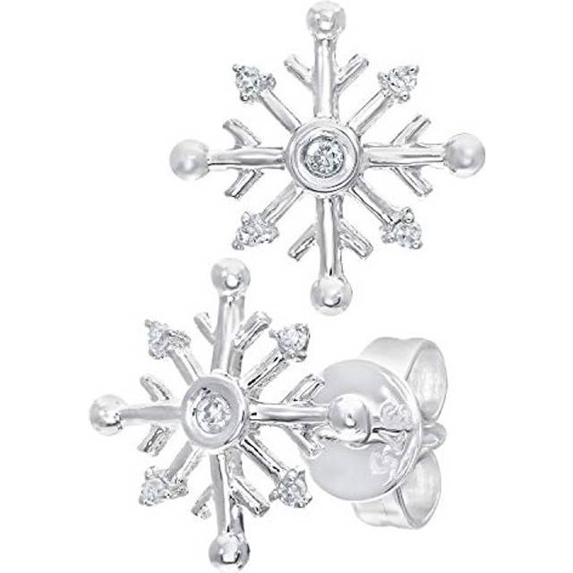Naava Women's 9 ct White Gold Snowflake Design Stud Earrings